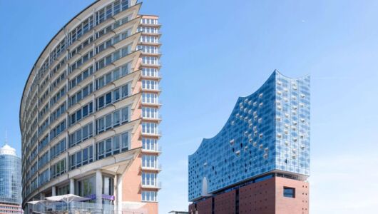 Das Hanseatic Trade Centeri  Hamburg als Referenzprojekt der HASU Abbruch GmbH. Außenansicht nach Fertigstellung.
